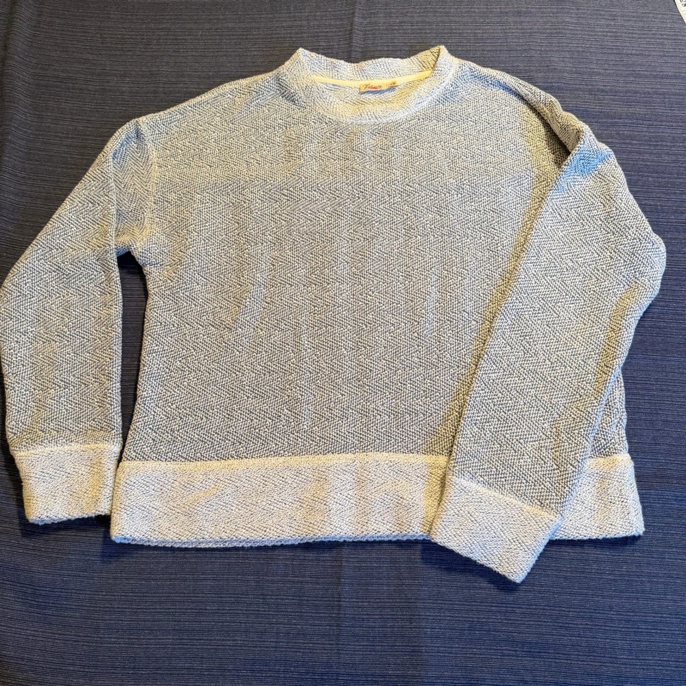 Faherty Blue White Herringbone Knit Pullover Sweater Womens Small Relaxed Fit